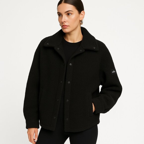 Alo Sherpa Edge Shacket Black Oversized Cozy Streetwear Layer Jacket XL - Picture 2 of 12